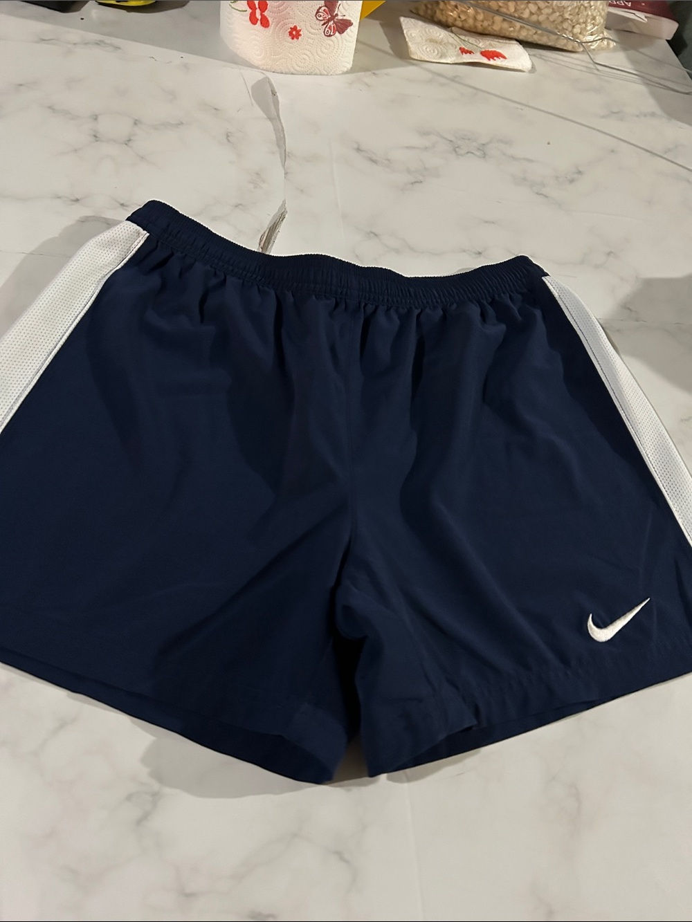 Nike Men’s Navy Blue Athletic Shorts with White Panels